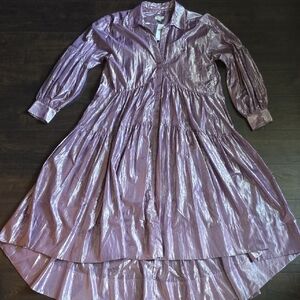 Anthropologie- Pilcro Shimmery Lilac Button-Front Tiered Dress